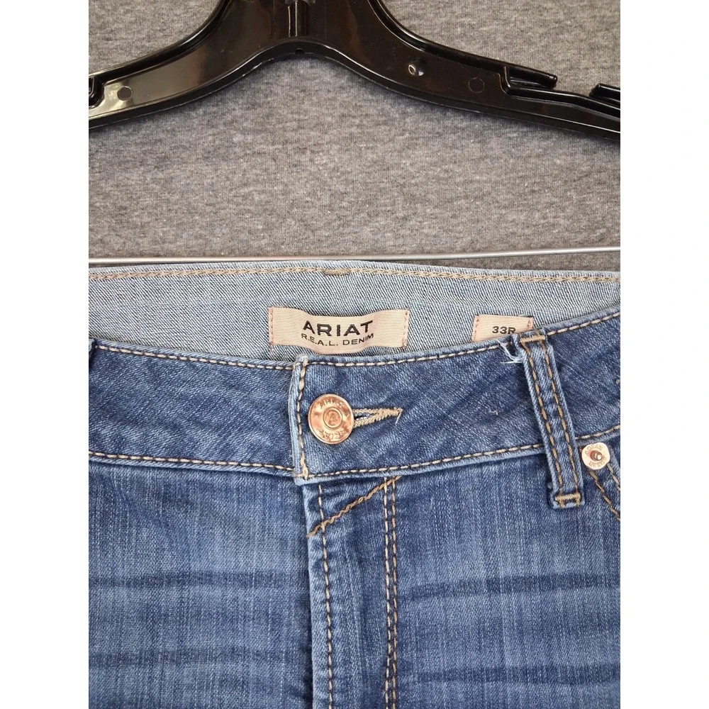 Ariat Womens Jeans 33R Blue Denim Rosa Perfect Boot Cut Thick Stitch Western - Picture 2 of 11